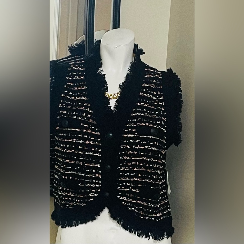 Laundry By Shelli Segal Black and White Fringe Vest